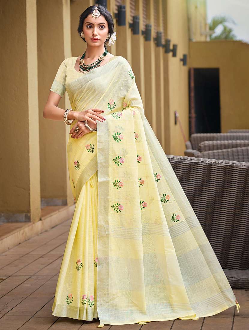 women solid with work embroidered saree with blouse