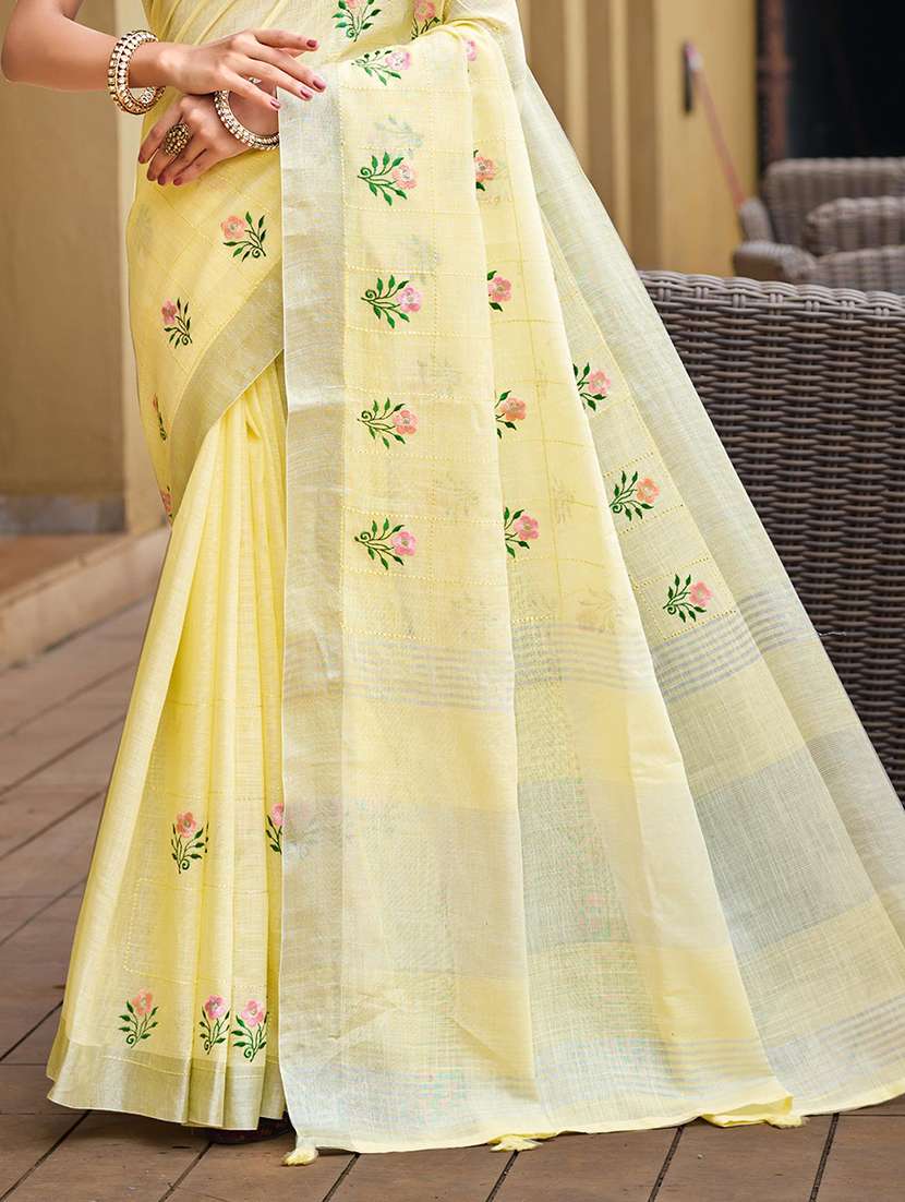 women solid with work embroidered saree with blouse - 22082405 -  Standard Image - 2