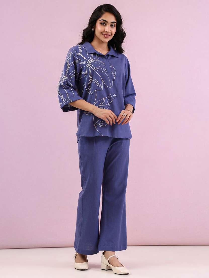 women three quarter sleeve ethnic co-ord set - 22082472 - Standard Image - 2