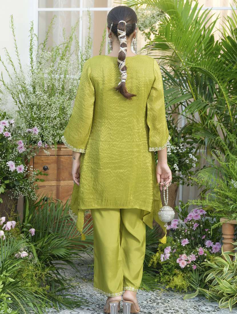 women solid three quarter sleeve kurta pant set - 22082474 - Standard Image - 2