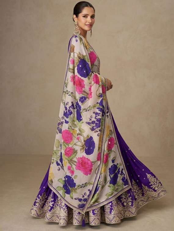 women embroidered long sleeve anarkali kurta dupatta set - 22082479 - Standard Image - 2