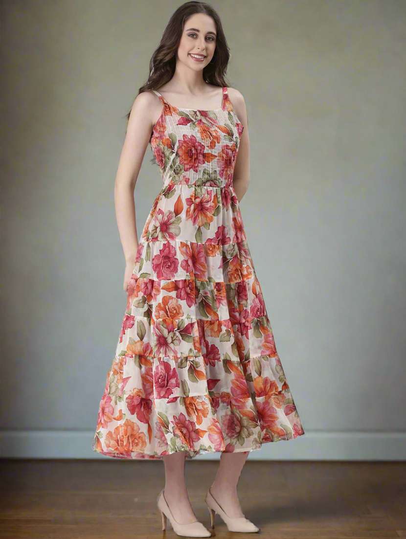 women floral print shoulder strap tiered dress - 22082551 - Standard Image - 2