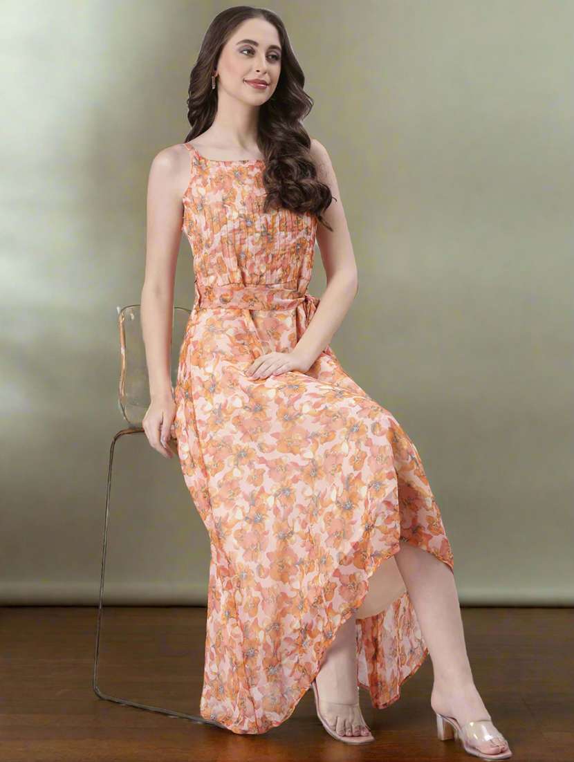 women floral print shoulder strap fit & flare dress - 22082552 - Standard Image - 2