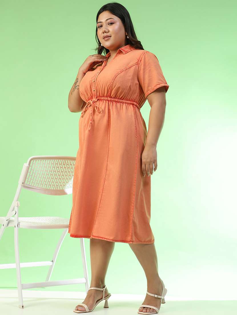 women plus size solid short sleeve collared a-line ress - 22082553 - Standard Image - 2