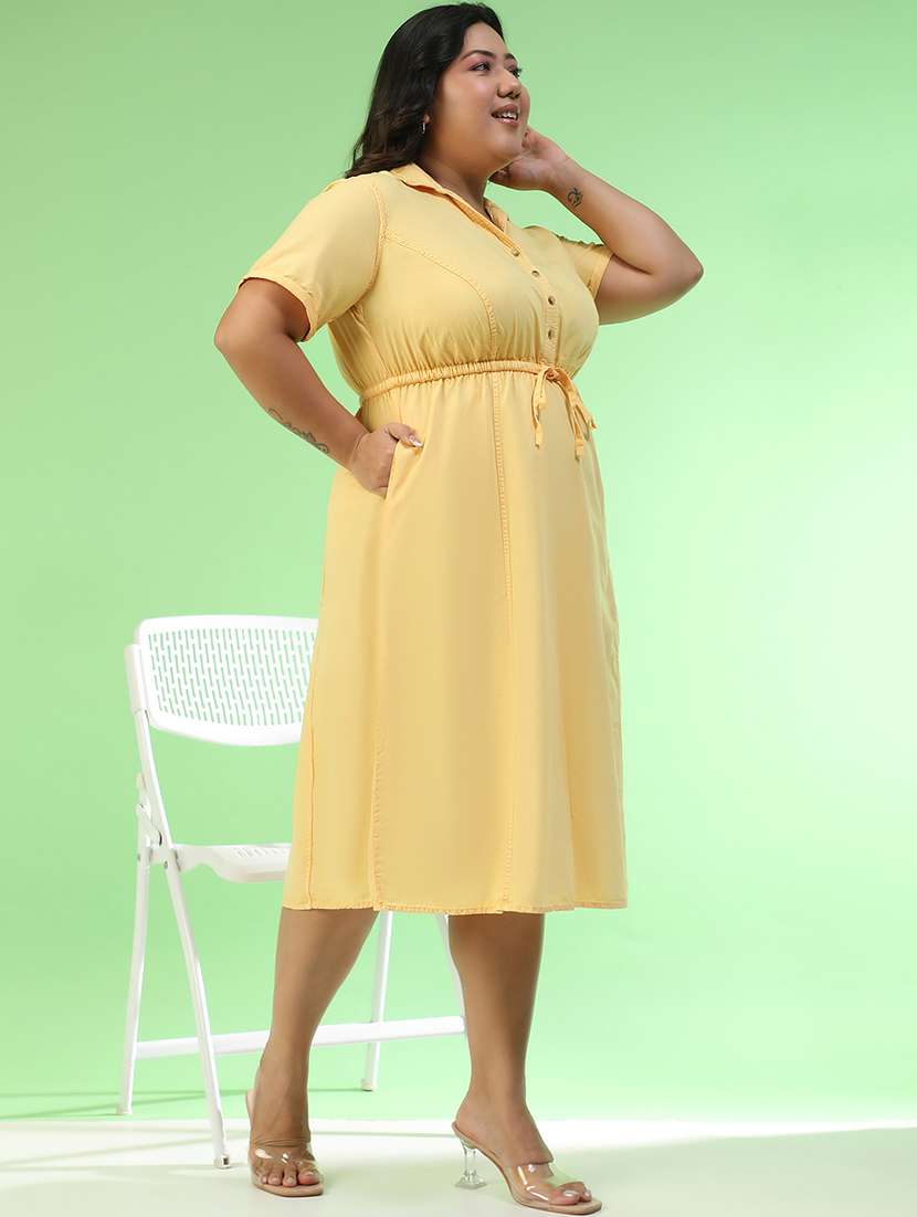 women plus size solid short sleeve collared a-line ress - 22082555 -  Standard Image - 2