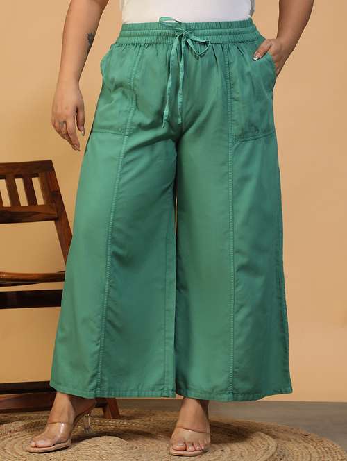 women solid mid rise wide leg trouser - 22082558 - Standard Image - 0
