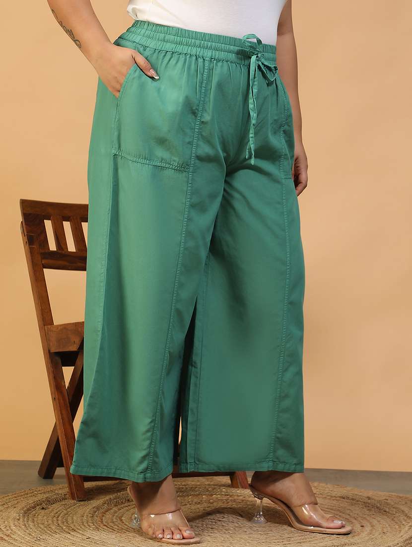 women solid mid rise wide leg trouser - 22082558 - Standard Image - 2