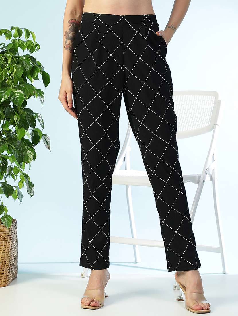 women printed high rise straight trouser