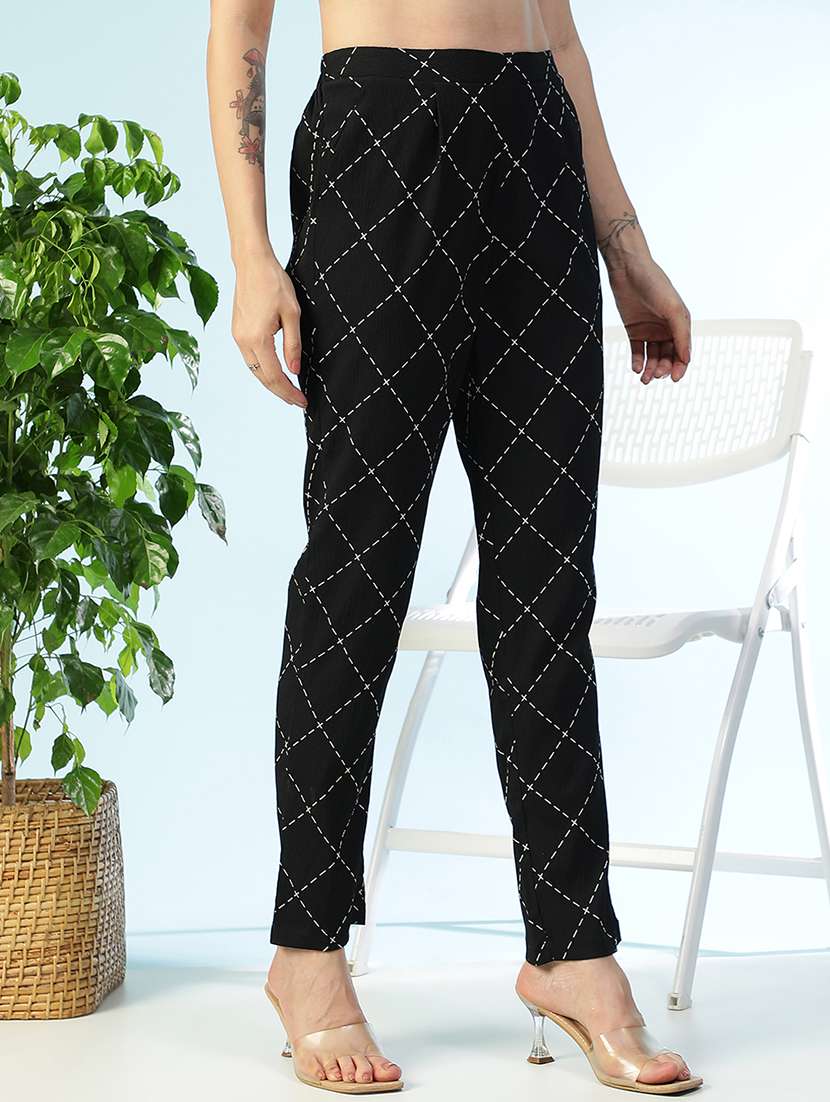 women printed high rise straight trouser - 22082564 - Standard Image - 2