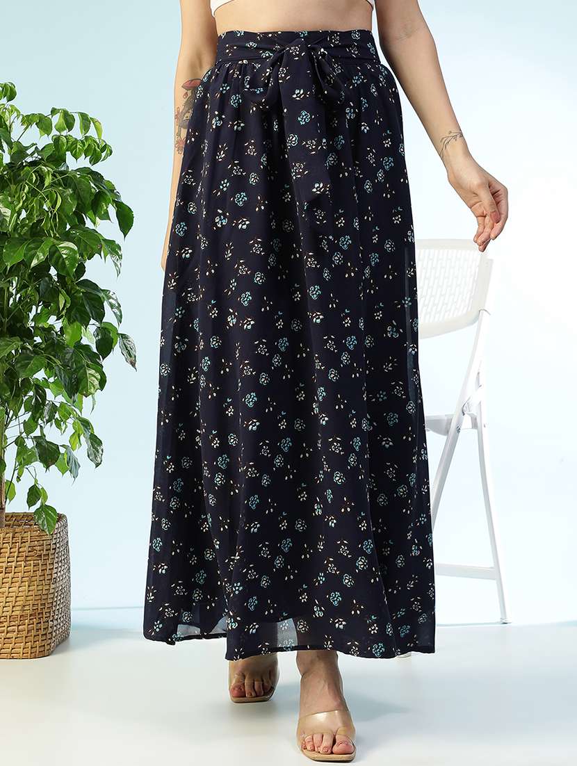 women printed high rise flared maxi skirt