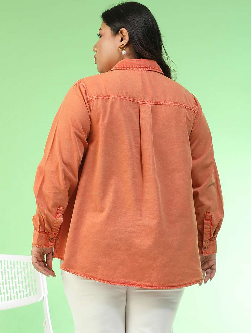 women plus size solid collared long sleeve shirt - 22082578 - Standard Image - 2