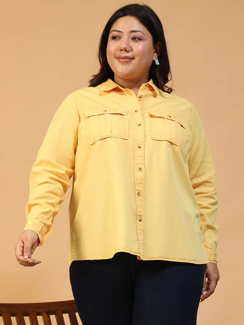 women plus size solid collared long sleeve shirt