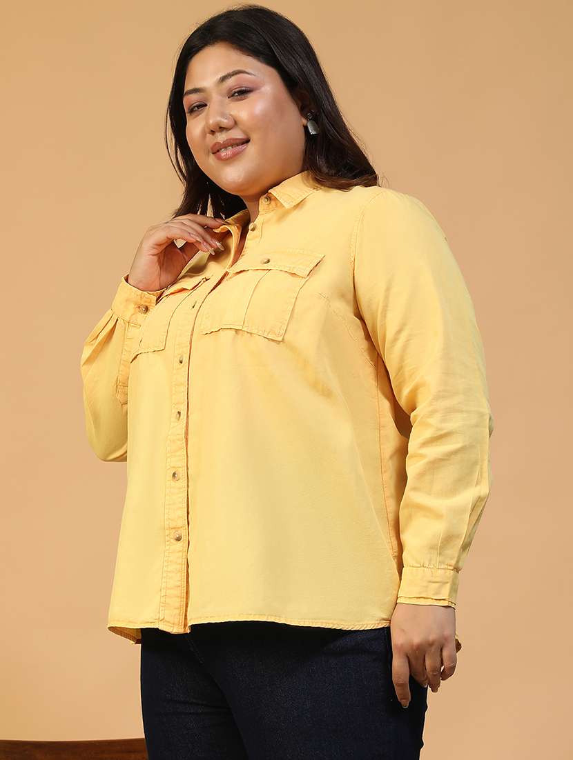women plus size solid collared long sleeve shirt - 22082580 - Standard Image - 2