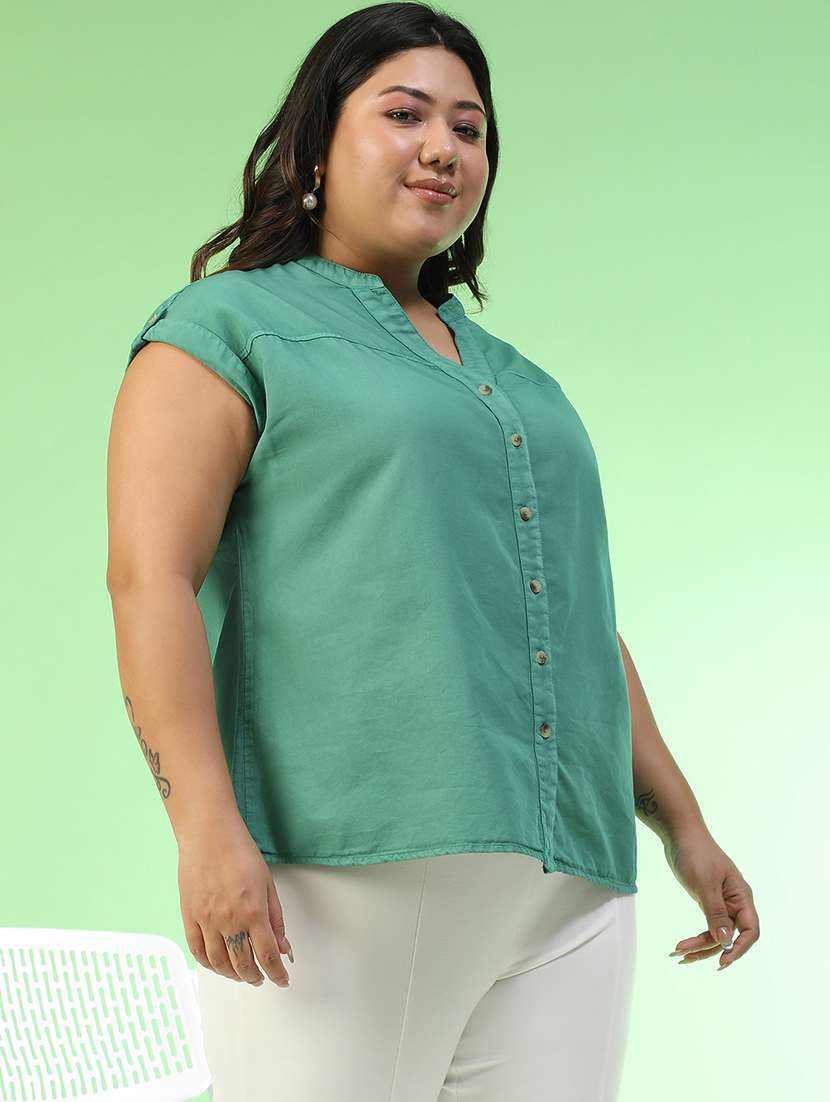 women plus size solid collared sleeveless top - 22082586 -  Standard Image - 2
