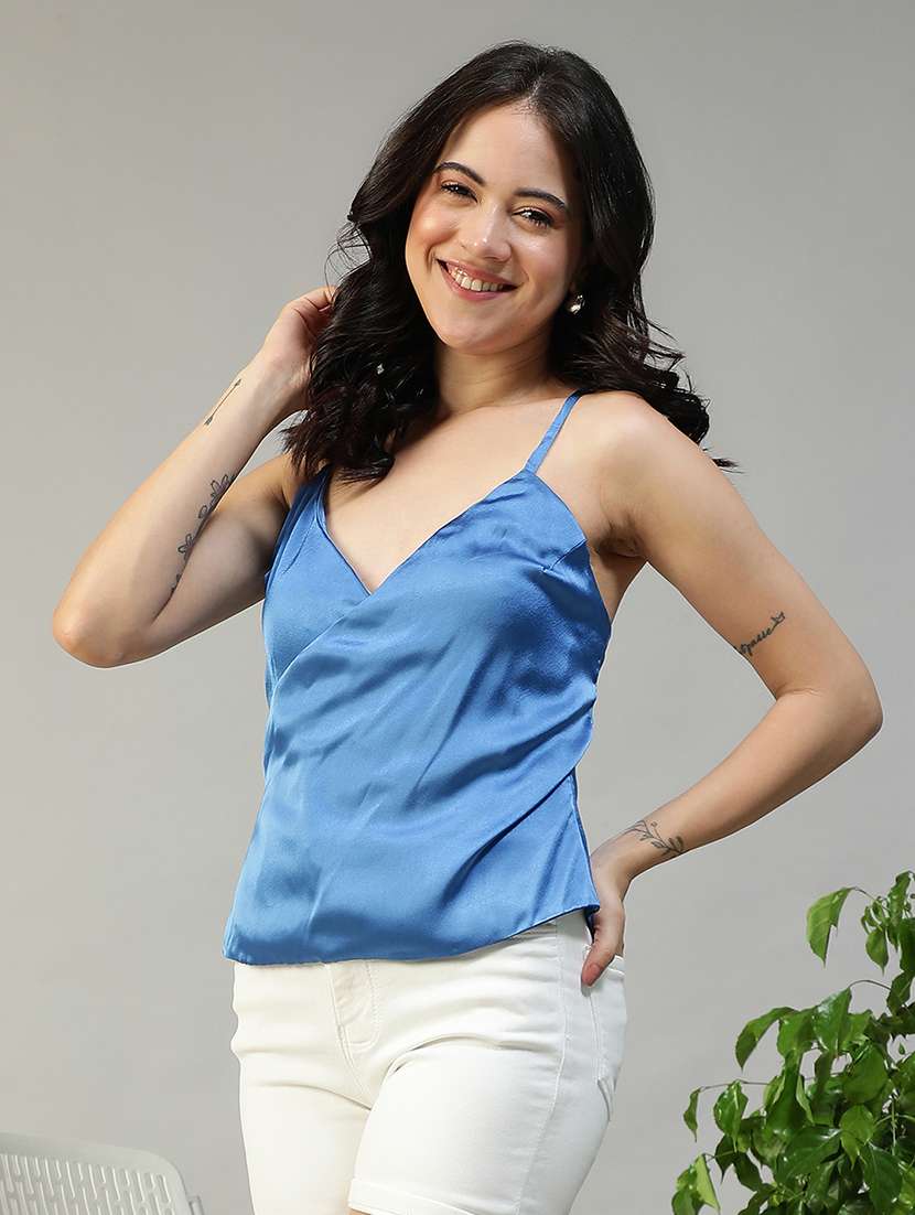 women solid shoulder strap regular fit top - 22082597 - Standard Image - 2