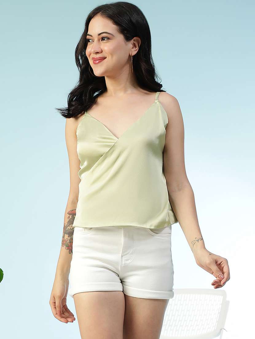 women solid shoulder strap regular fit top