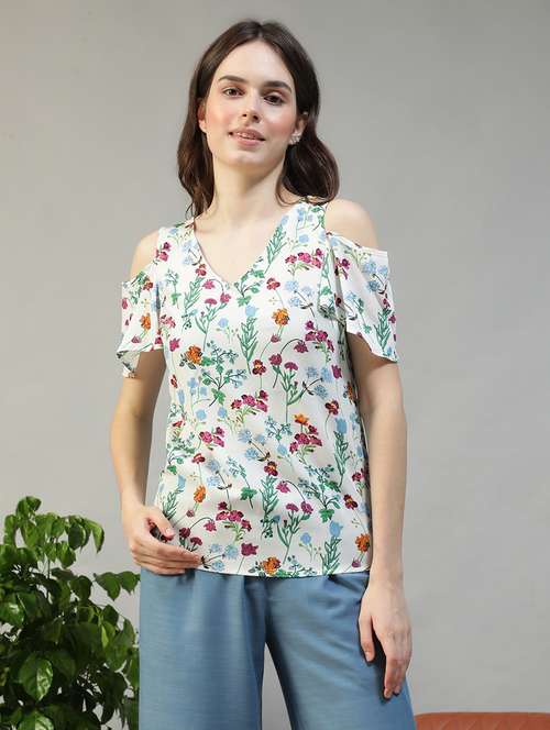 women floral print cold shoulder regular fit top - 22082604 -  Standard Image - 0