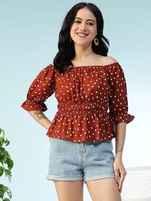 women polka doted off shoulder peplum top - 22082620 - Standard Image - 0