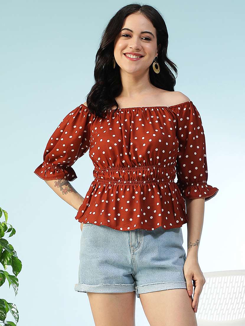 women polka doted off shoulder peplum top - 22082620 - Zoom Image - 0