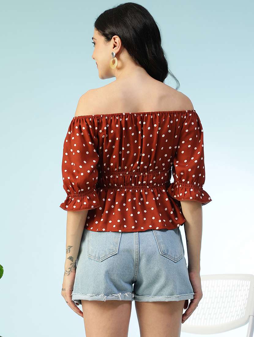 women polka doted off shoulder peplum top - 22082620 - Standard Image - 2