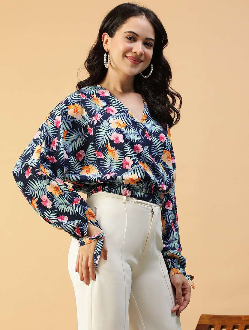 women printed puff sleeve blouson top - 22082628 -  Standard Image - 2
