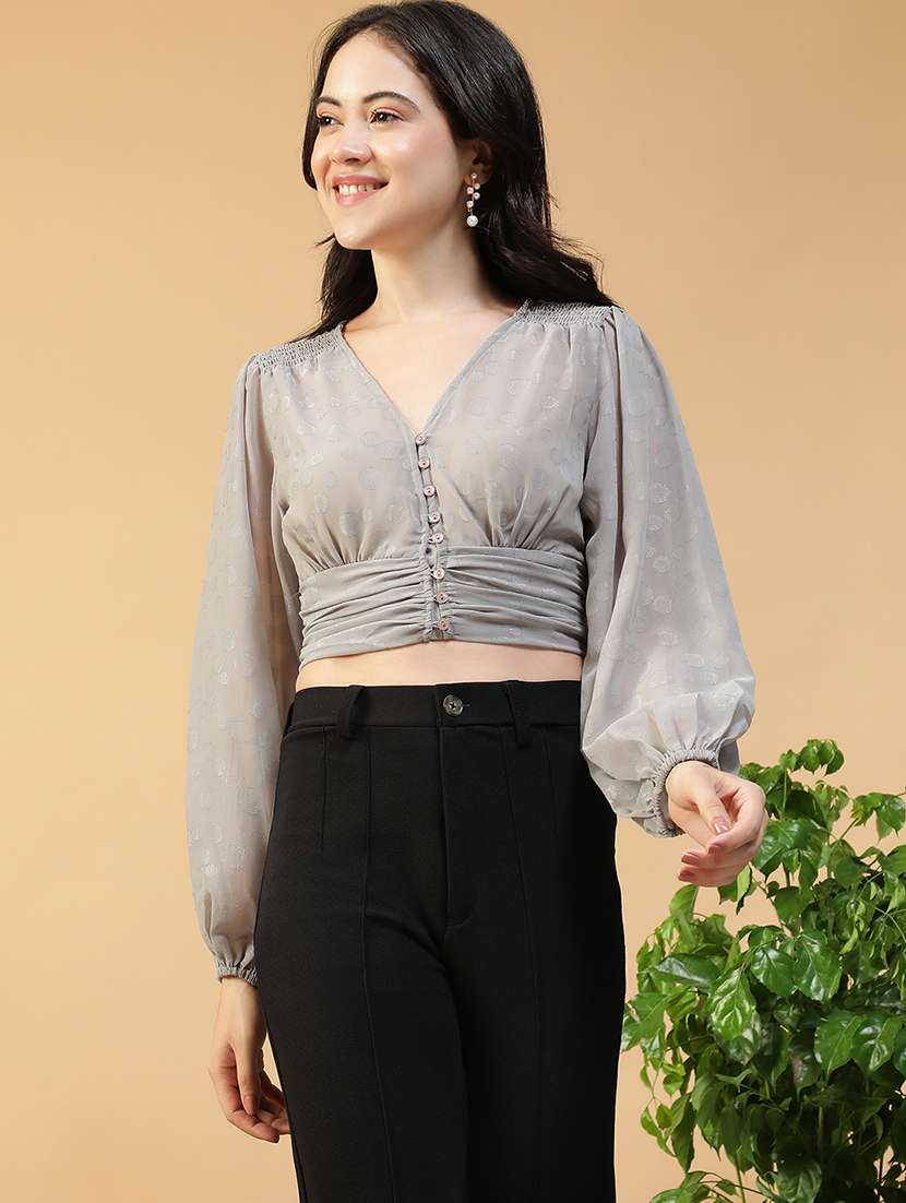 women self designed puff sleeve crop top