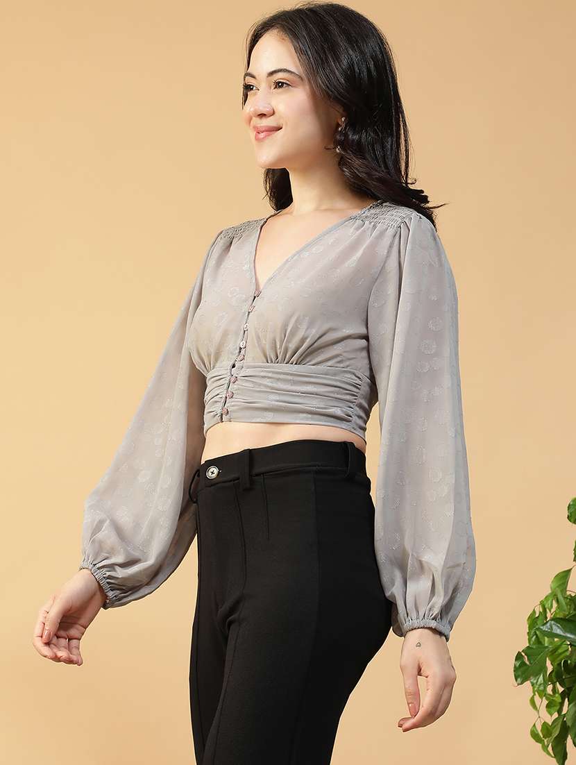 women self designed puff sleeve crop top - 22082629 -  Standard Image - 2