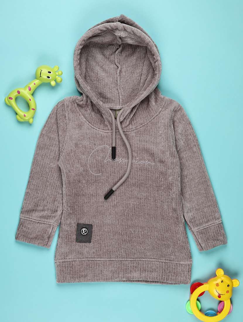 boys self design long sleeve hooded sweatshirt