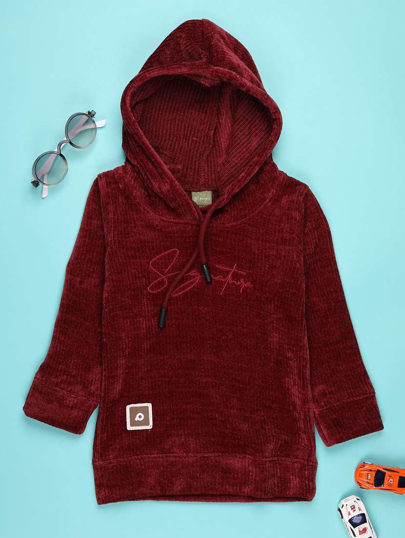 boys self design long sleeve hooded sweatshirt