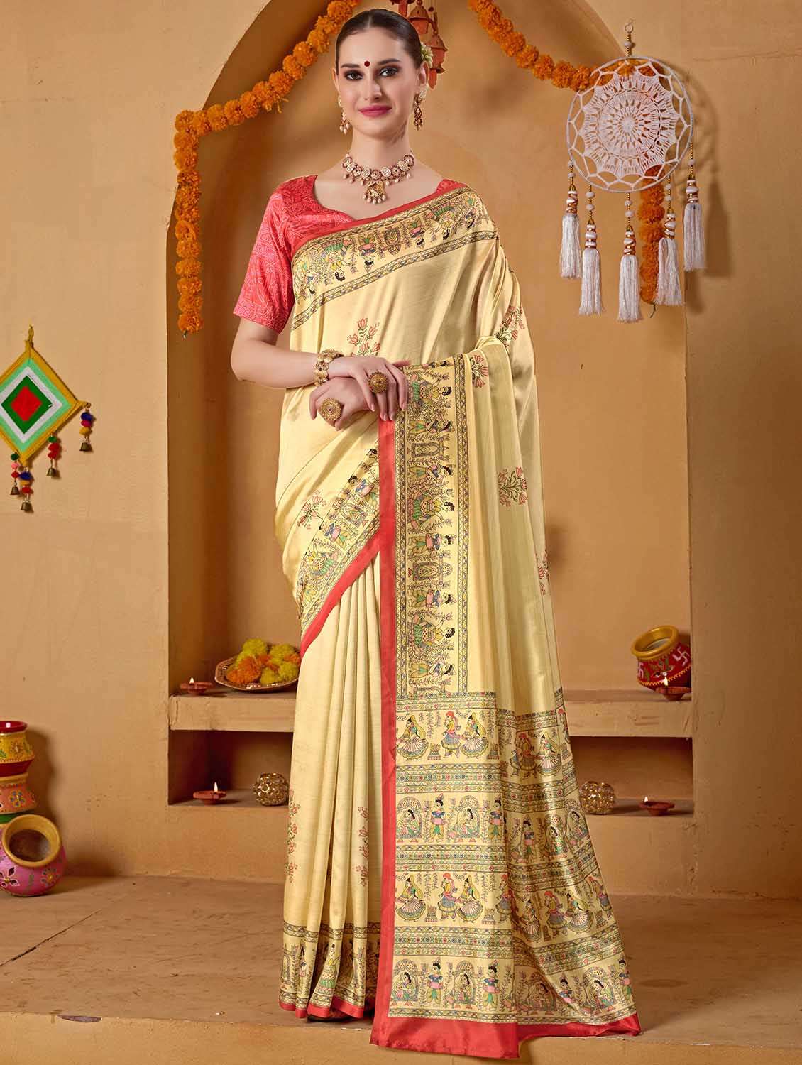 women printed casual wear saree with blouse