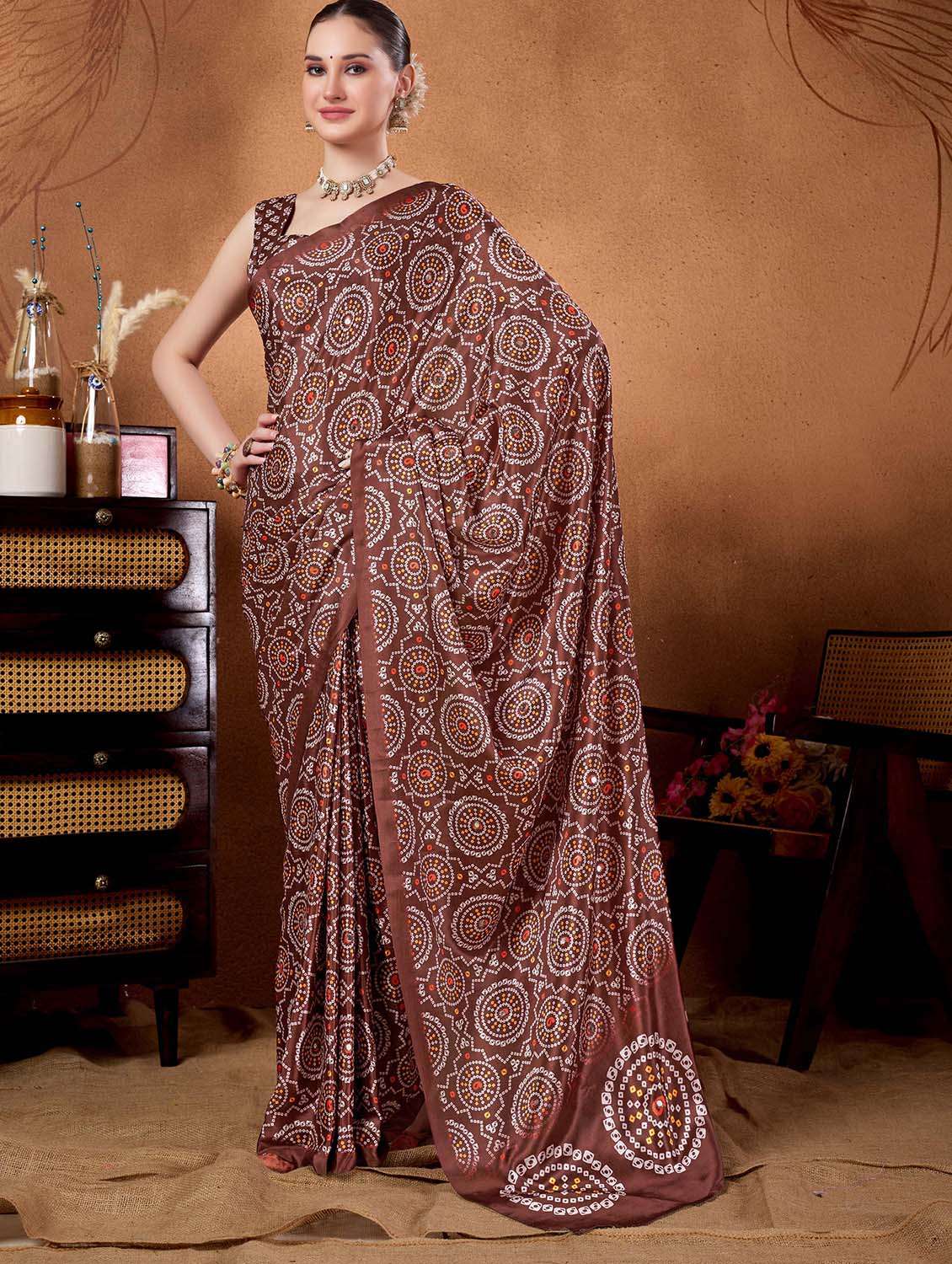 women printed casual wear saree with blouse