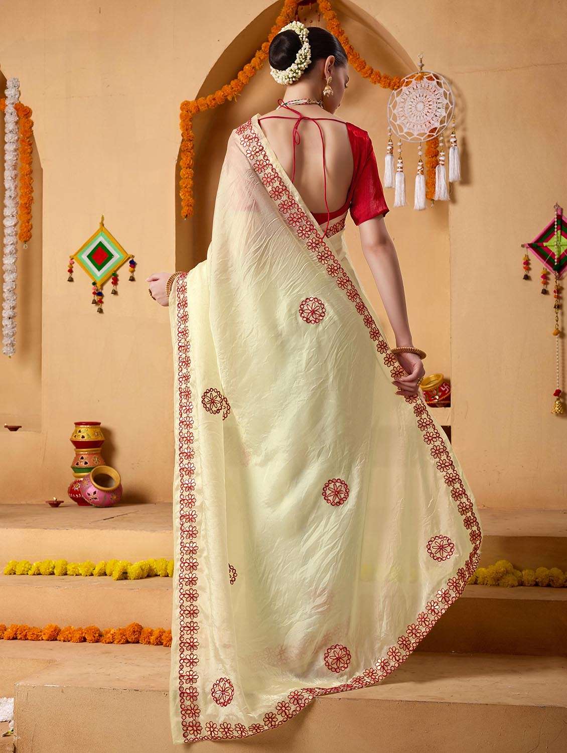women solid with work embroidered saree with blouse - 22083006 -  Standard Image - 2