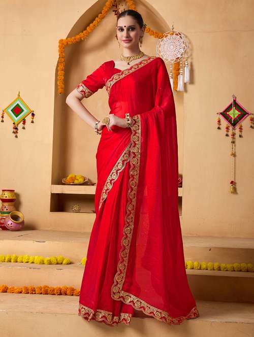 women solid with bordered saree with blouse - 22083016 -  Standard Image - 0