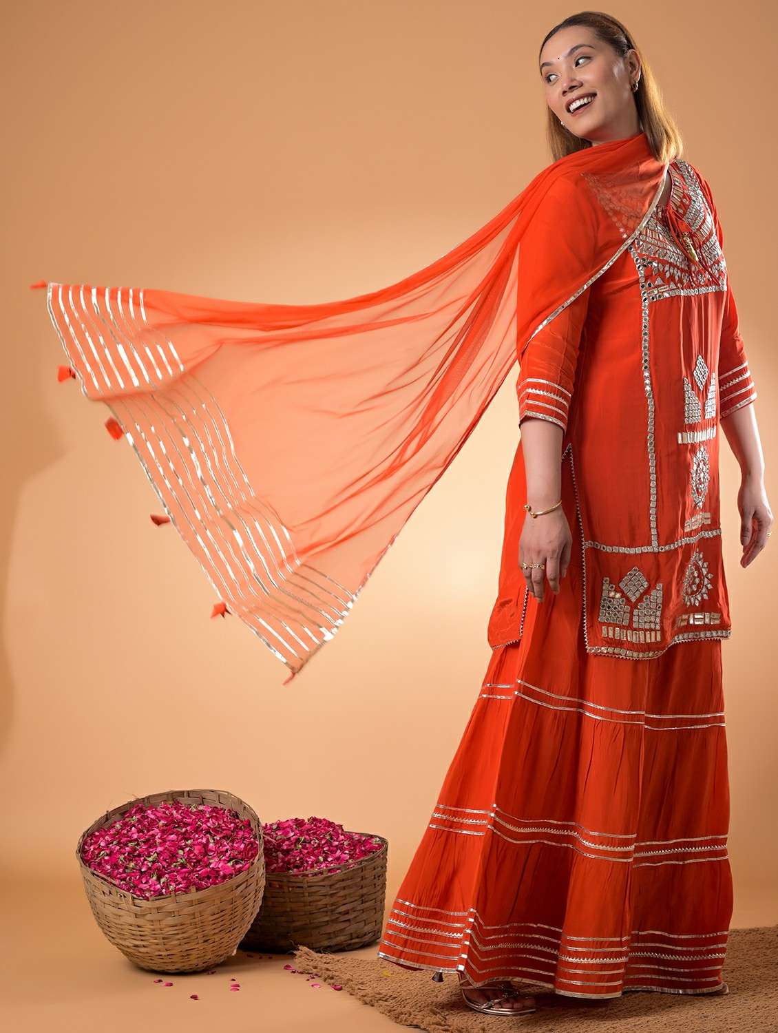 women embroidered three quarter sleeve kurta sharara with dupatta set - 22083118 -  Standard Image - 2