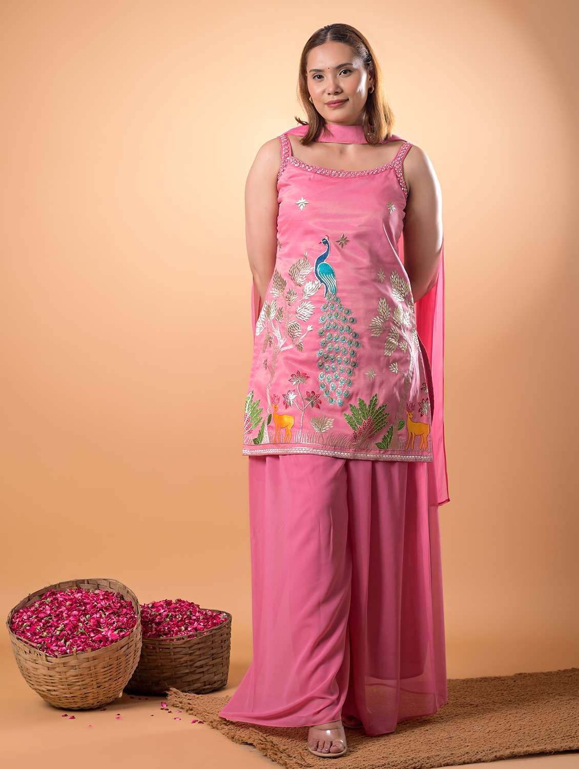women embroidered sleeveless kurta palazzo with dupatta set - 22083120 -  Standard Image - 2