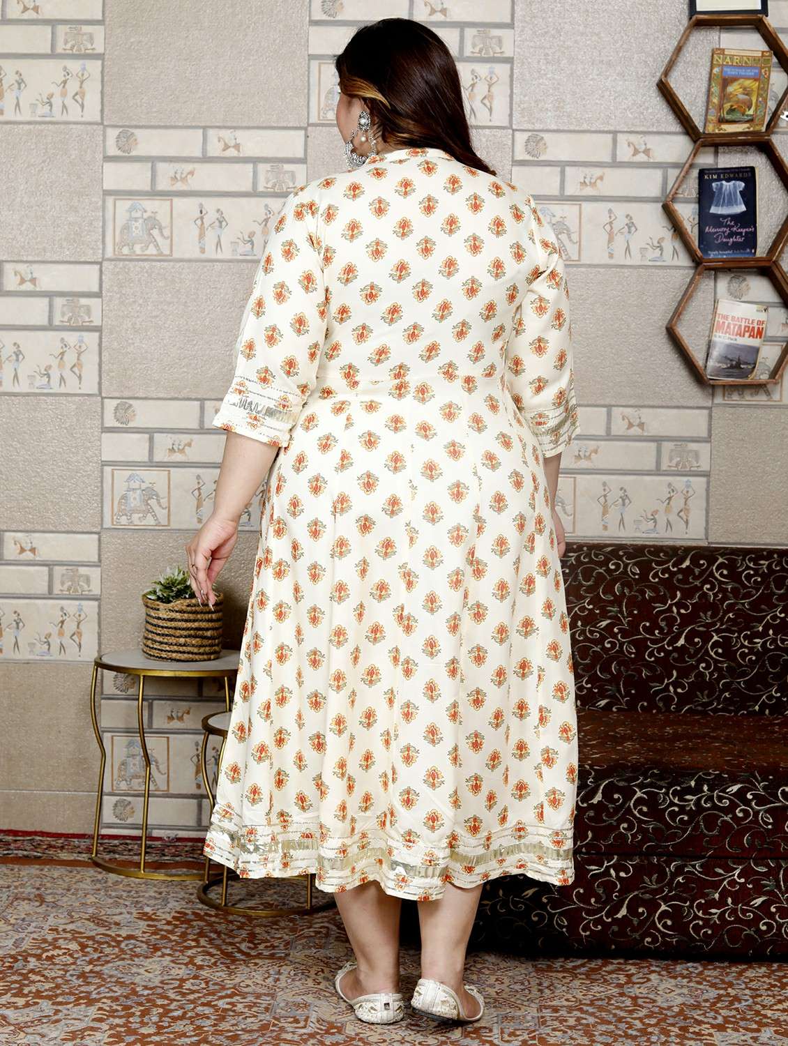 women plus size printed mandarin neck a-line dress - 22083124 -  Standard Image - 2