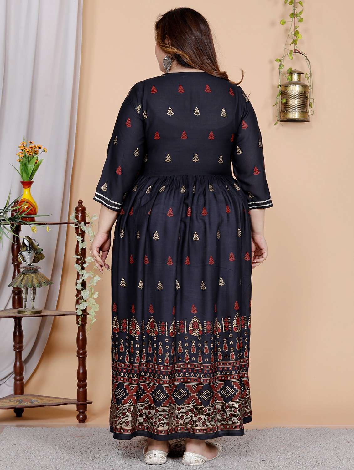 women plus size printed round neck flared dress - 22083125 -  Standard Image - 2