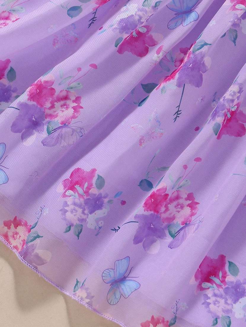 girls floral print puff sleeve flared dress - 22083159 - Standard Image - 2