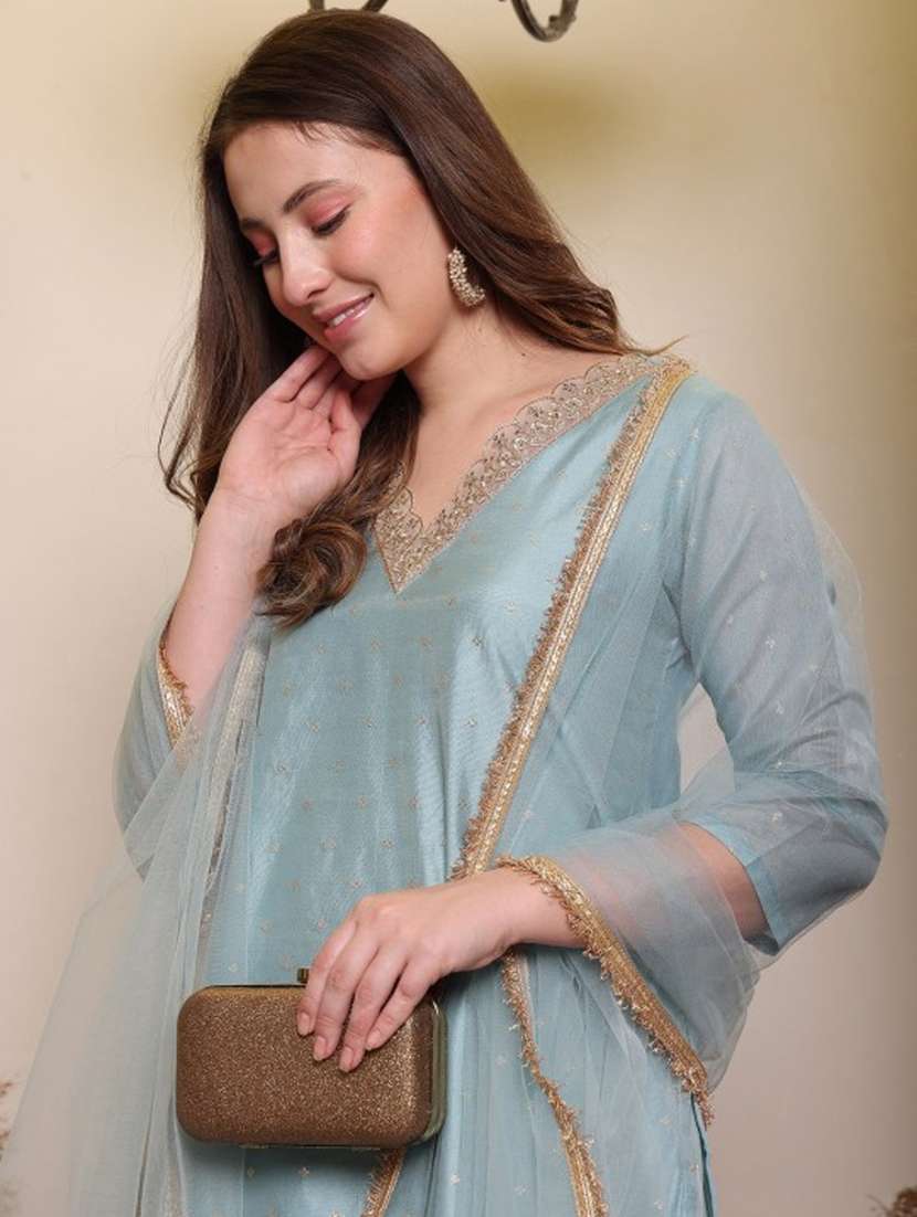 women embroidered three quarter sleeve kurta pant with dupatta set - 22083228 - Standard Image - 2
