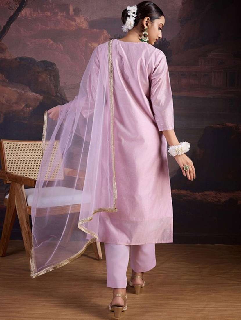 women embroidered three quarter sleeve kurta pant with dupatta set - 22083229 - Standard Image - 2