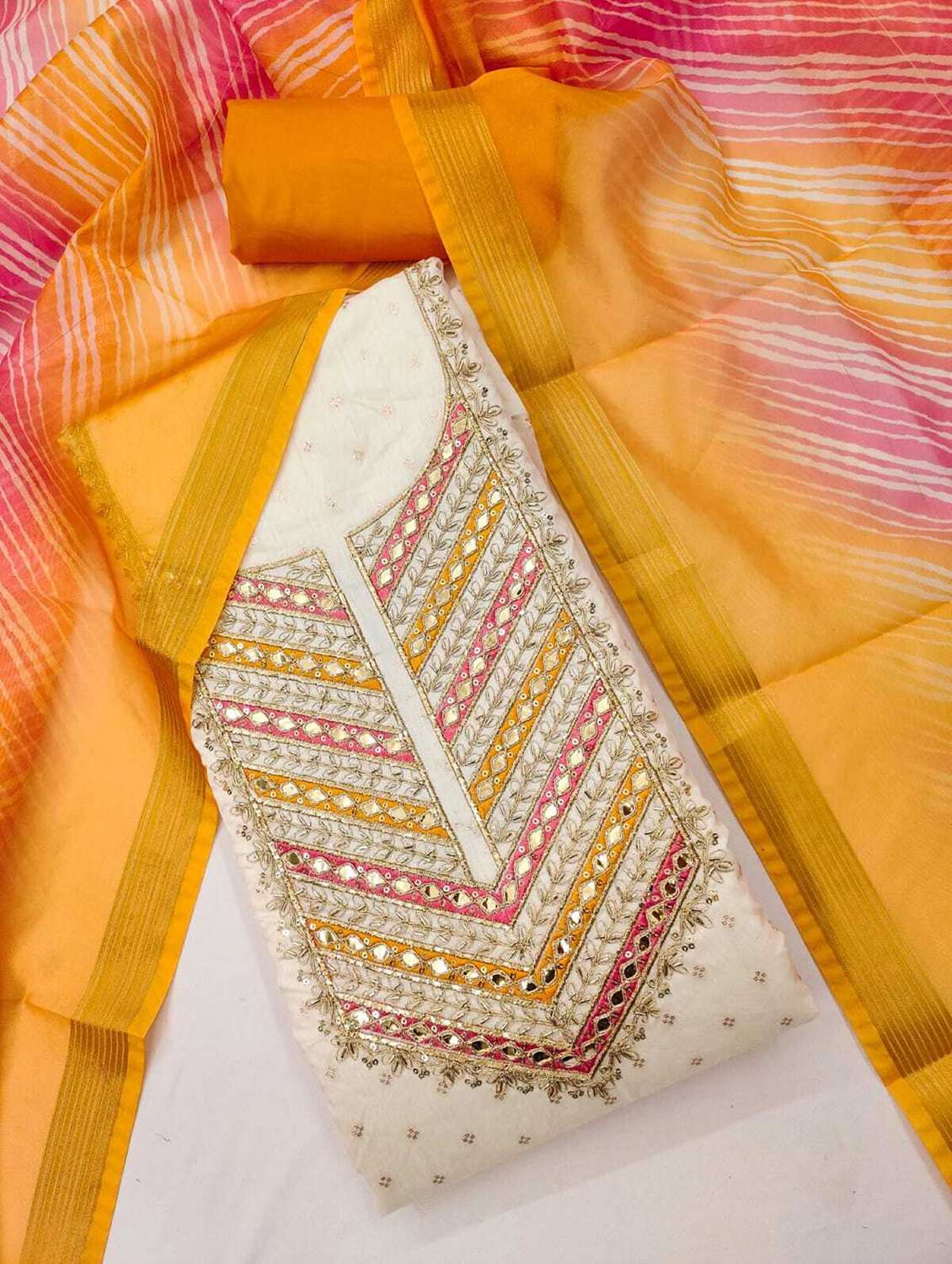 white cotton blend unstitched suit - 22083231 -  Standard Image - 2