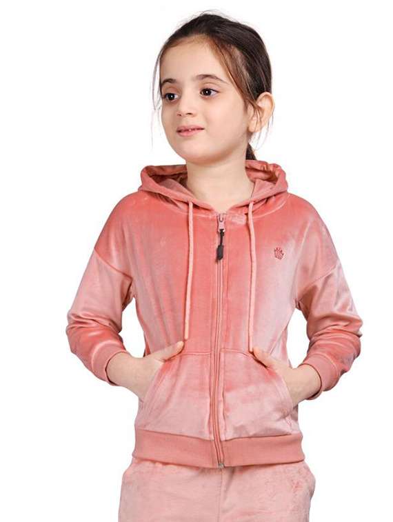 girls solid long sleeve hooded sweatshirt