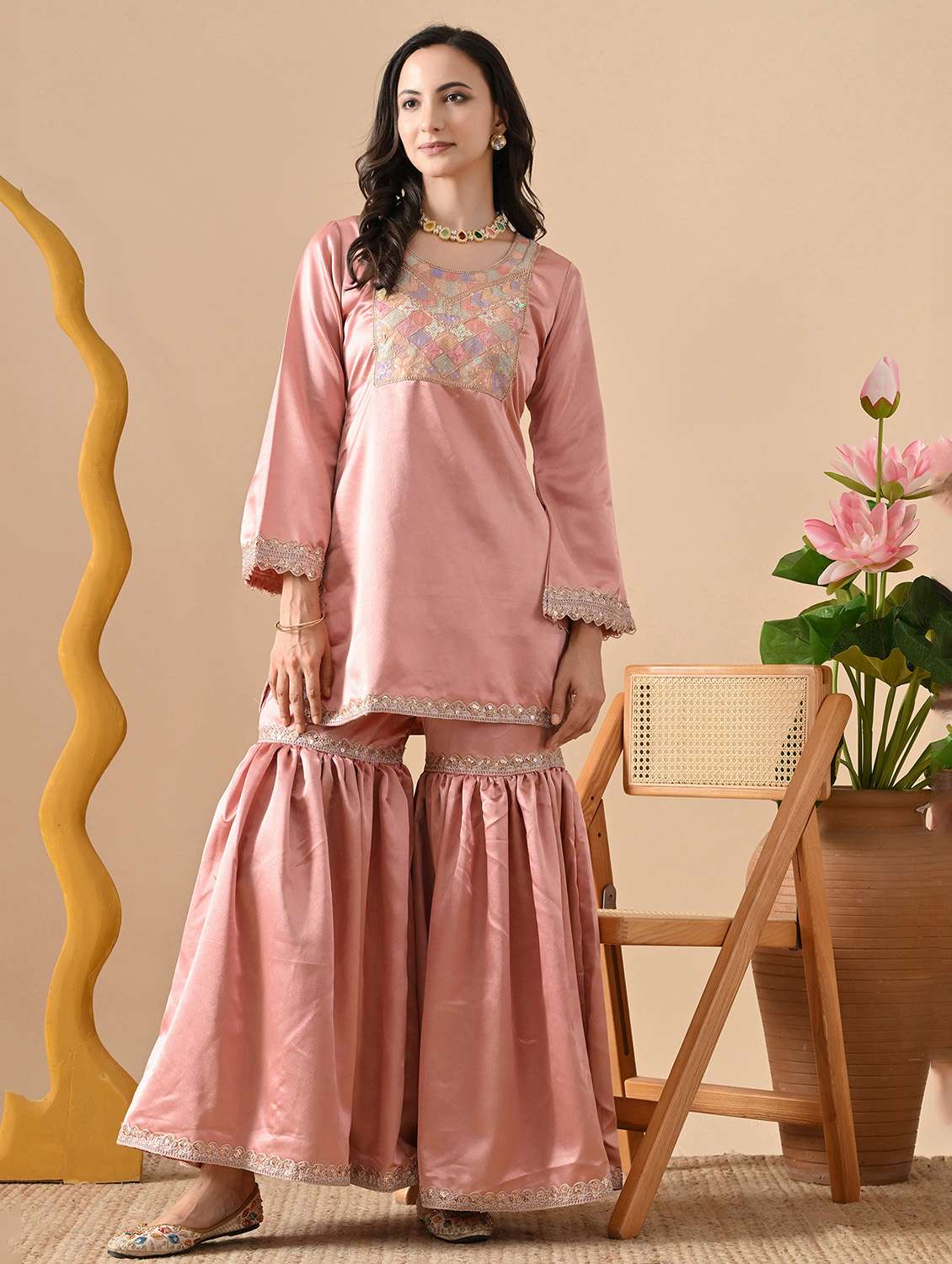 women embroidered long sleeve kurta sharara with dupatta set - 22083311 -  Standard Image - 2