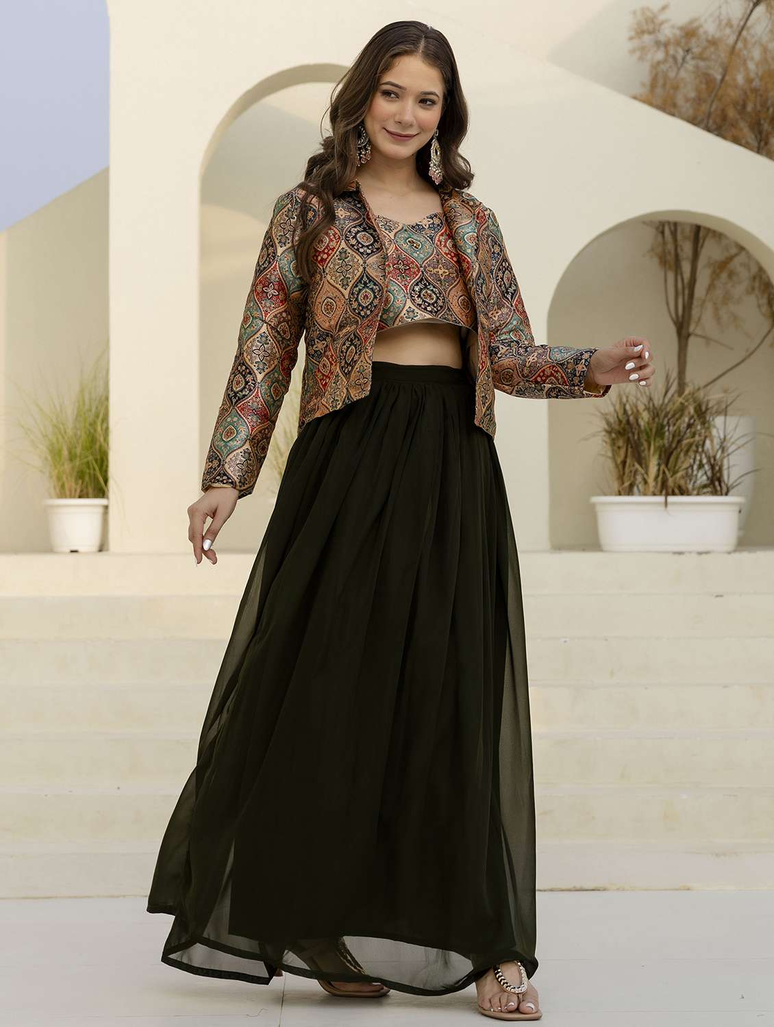 women printed long sleeve skirt top set - 22083312 -  Standard Image - 2