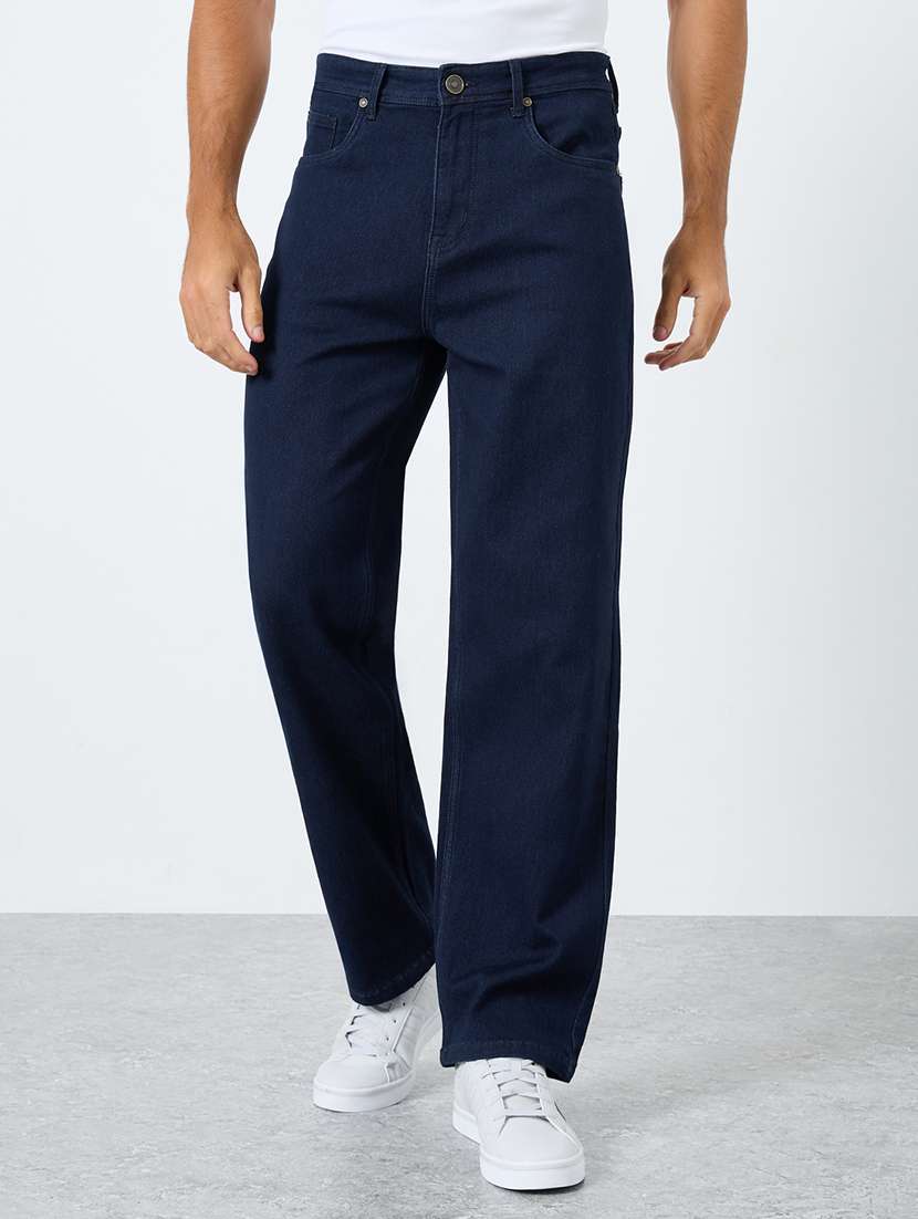 men plain mid rise full length straight fit jeans