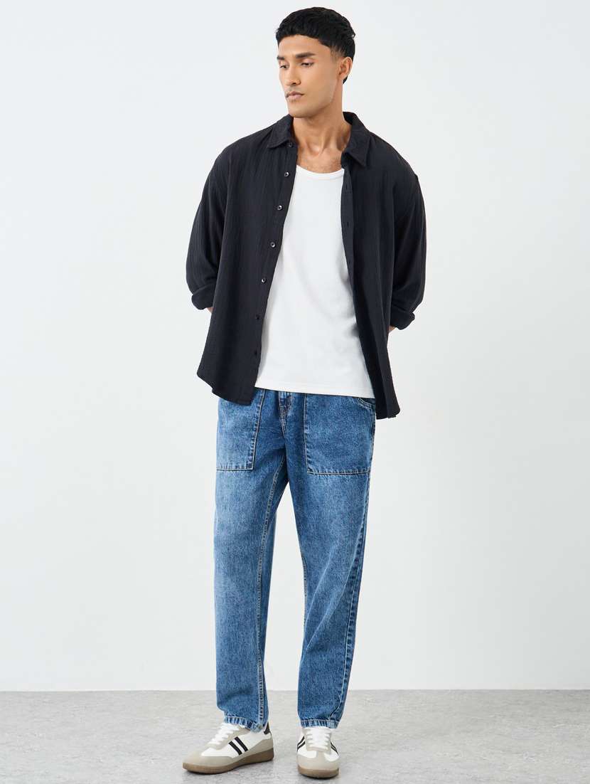 men plain mid rise full length straight fit jeans - 22083329 - Standard Image - 2