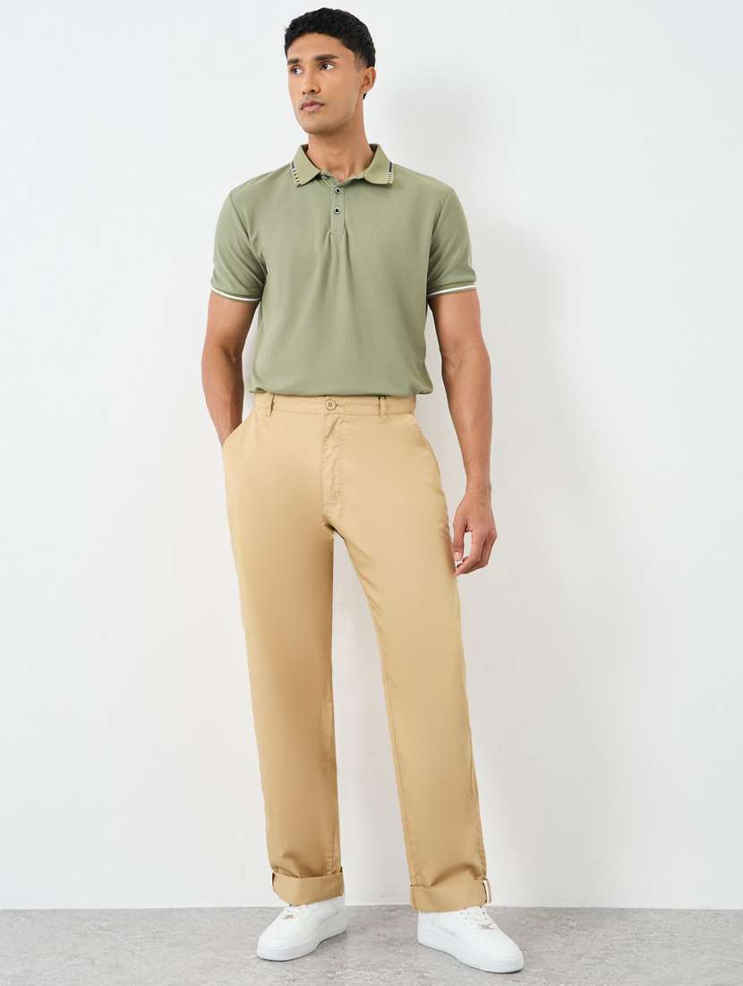 men solid mid rise flat front chinos trouser - 22083440 -  Standard Image - 2