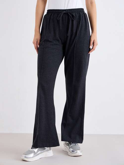 women solid high rise bootcut track pant - 22083447 -  Standard Image - 0
