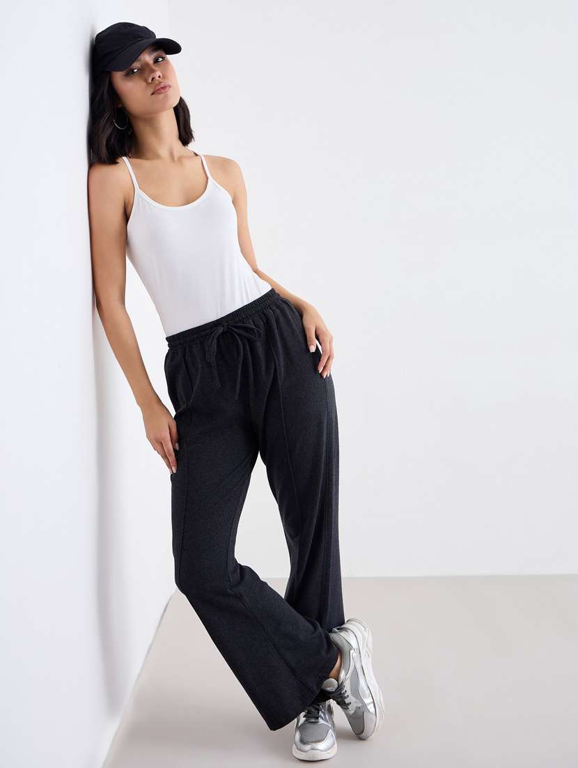 women solid high rise bootcut track pant - 22083447 -  Standard Image - 2