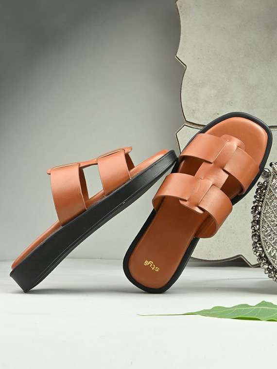 women tan slip on wedge